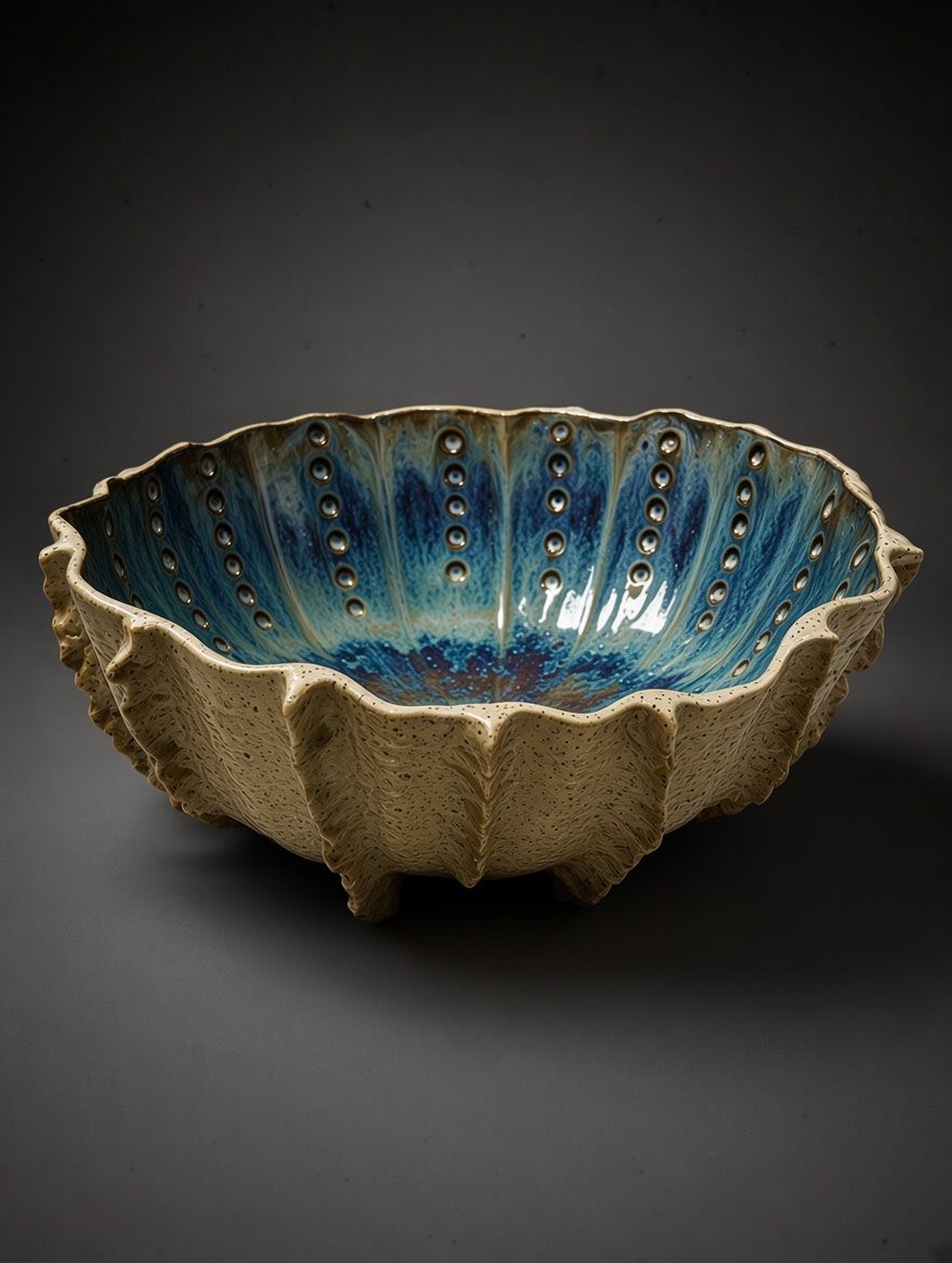 Urchin bowl glazed in Blue Depths