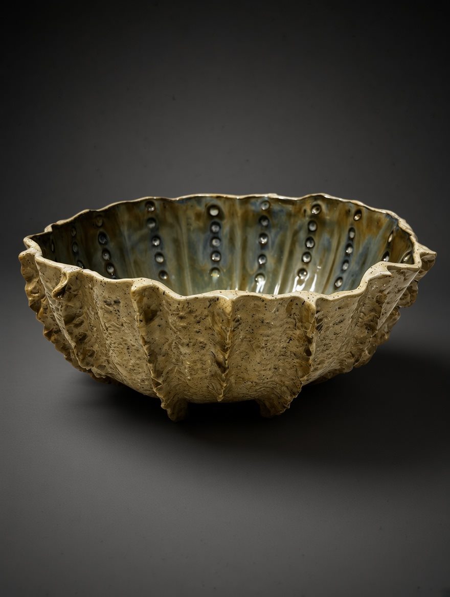 Green Mist urchin bowl, three-quarter view